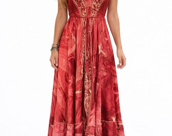 Silk Blend Boho Maxi Dress, Halter Open Back Beach Dress