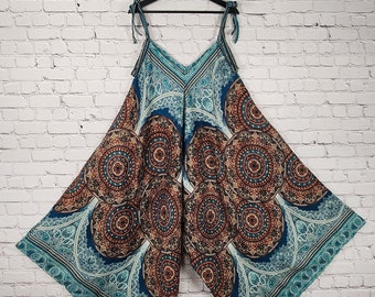Boho Rayon Jumpsuit: Wide Leg Bohemian Festival Pants