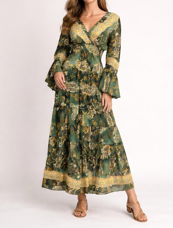 slim fit dress slacks Rhiannon | Cream Draped Flared-Sleeve Fishtail Maxi Dress main image 0