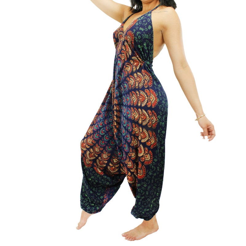 Women Autumn Retro Flower Denim Harem Jumpsuits main image 1