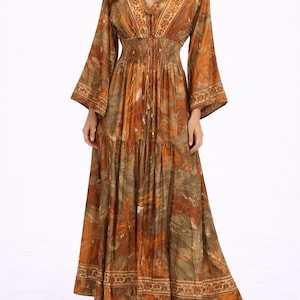 knee length dresses for ladies Beige Button Down Drawstring Maxi Cardigan Small main image 0