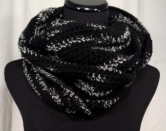 Black with White Stripe Infinity Crochet Scarf