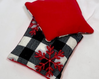 Red Plaid Snowflake Rice Hand Warmers, Reusable Rice Packs, Flannel Hand Warmers