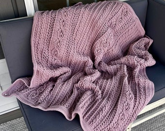 Fig Colored Acrylic Yarn Cable "Knit" Crochet Blanket