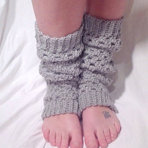 Grey Lace Stitch Crochet Leg Warmer