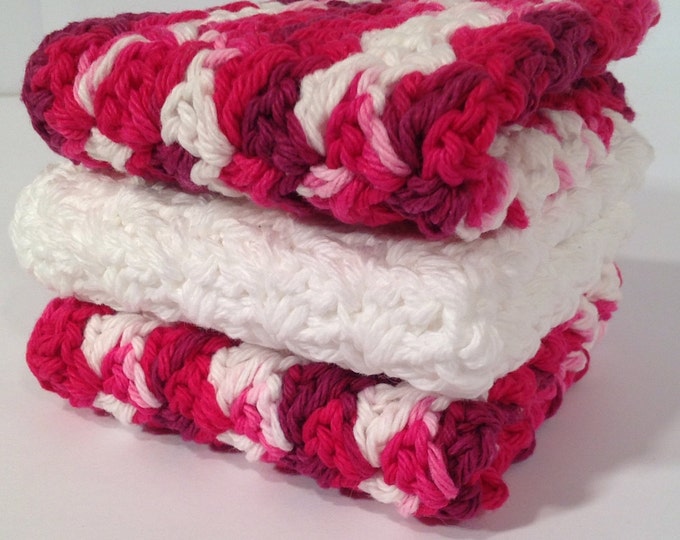 Crochet Cotton Washcloth Set Berry Patch and White Etsy