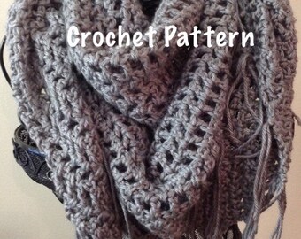 Crochet Pattern - Fringed Mesh Triangle Crochet Scarf