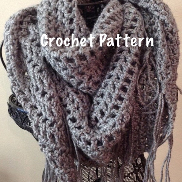 Crochet Pattern - Fringed Mesh Triangle Crochet Scarf