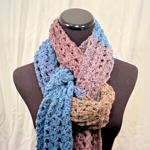 Navy, Olive, and Brown Stripe Crochet Scarf