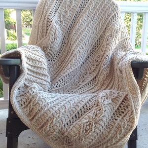 Oatmeal Colored Acrylic Yarn Cable "Knit" Crochet Blanket
