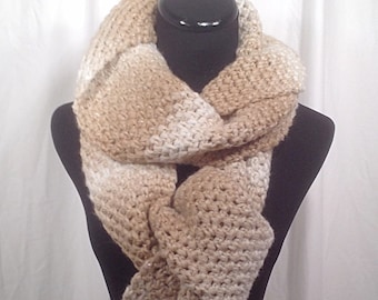 Caramel Sparkle Fringed Crochet Scarf