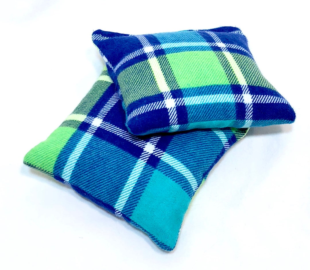 Blue Plaid Mini Rice Hand Warmers, Reusable Rice Packs, Flannel Hand