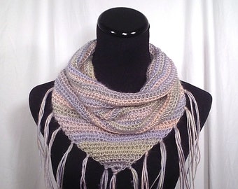 Pink, Purple, and Grey Triangle Infinity Crochet Scarf