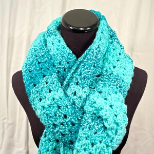 Aqua Stripe Crochet Scarf