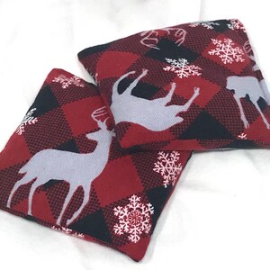 thumbnail image 2 of Handmade Microwave Rice Bag Hand Warmers – Set Of 2, Red Plaid Fleece – Reusable, Made In USA 2 of 6