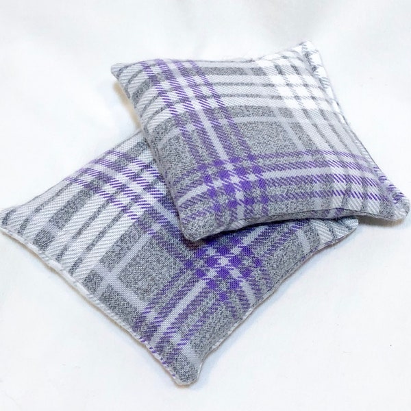 Purple and Grey Plaid Rice Hand Warmers, Reusable Rice Packs, Flannel Hand Warmers