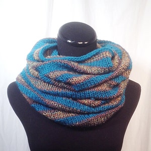 Emerald and Copper Stripe Wool Knit Infinity Scarf