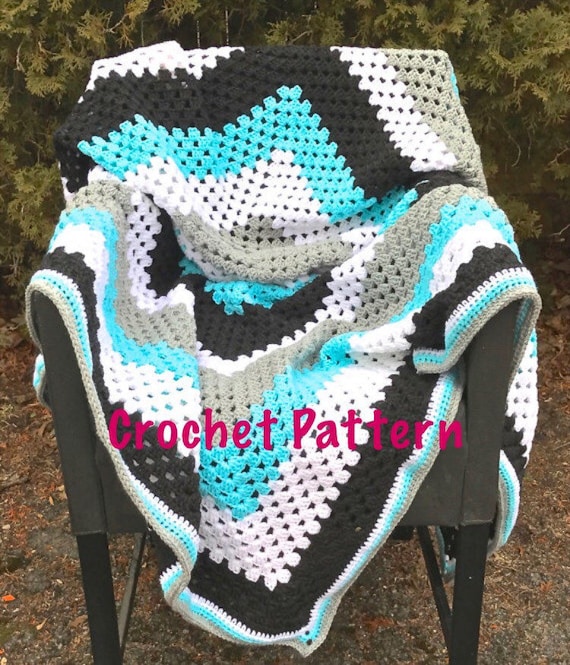 Crochet Pattern - Blue, White, and Grey Striped Giant Granny