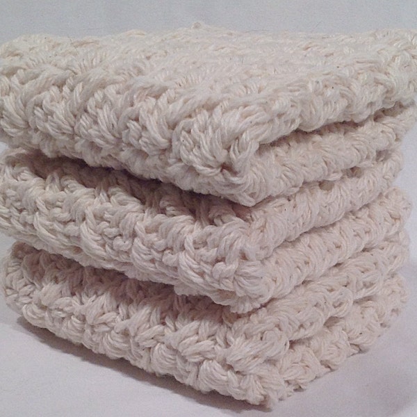 Cotton Crochet Washcloth Set - Natural