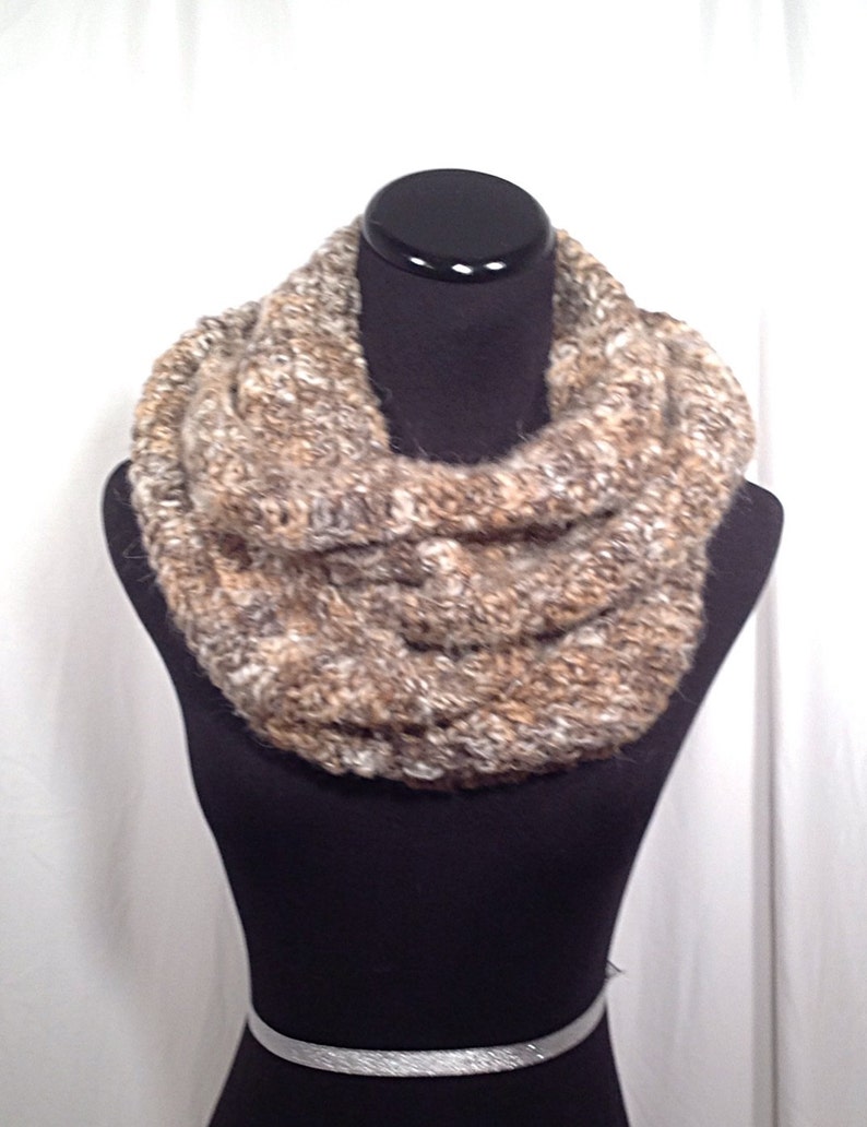 Sable Infinity Crochet Scarf, Neutral Crochet Scarf, Women's Winter Scarf, Crochet Infinity Scarf, Chunky Crochet Scarf, Tan Infinity Scarf image 3