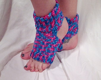 Bright Pink and Blue Crochet Yoga Socks