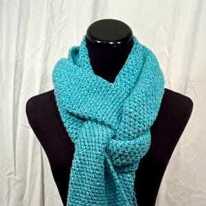 Turquoise and White Crochet Oversize Scarf