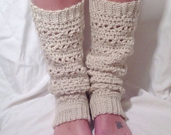 Winter White Lace Stitch Crochet Leg Warmer