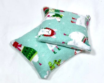 Holiday Llama Mini Rice Hand Warmers, Reusable Rice Packs, Flannel Hand Warmers, Goofy Llamas