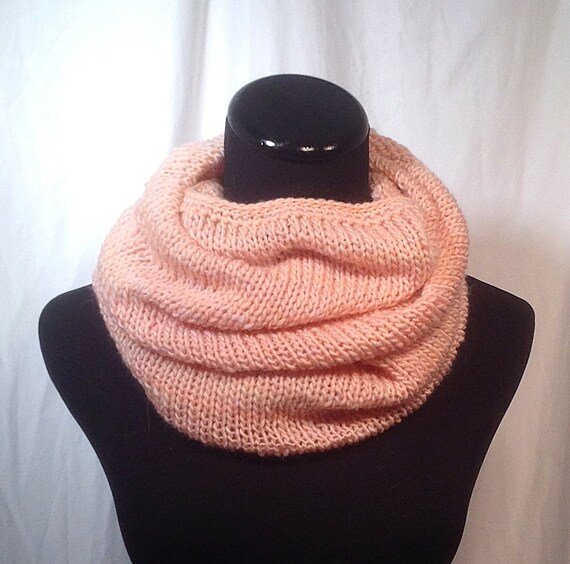 Coral Infinity Knit Scarf in Striped Merino Wool