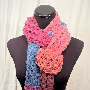 Pink, Coral, and Navy Stripe Crochet Scarf