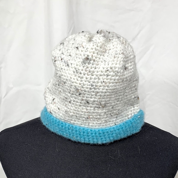 White Tweed Fold-Over Crochet Hat