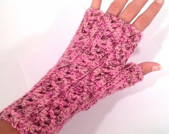 Pink Metallic Crochet Fingerless Gloves