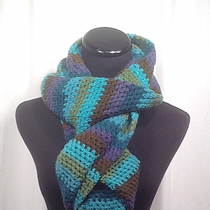 Turquoise Striped Oversized Crochet Scarf