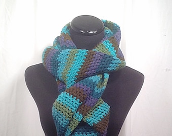 Turquoise Striped Oversized Crochet Scarf