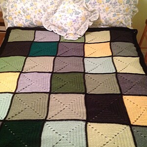 Green Basic Granny Square Patchwork Crochet Afghan image 2