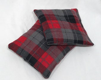 Red and Gray Plaid Rice Hand Warmers, Reusable Rice Packs, Flannel Hand Warmers