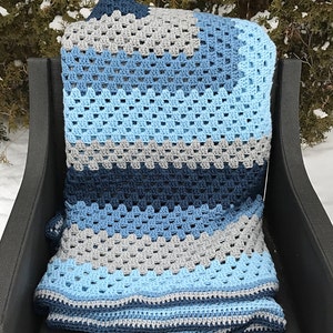 Crochet Pattern Blue and Grey Giant Granny Square Crochet Blanket image 4