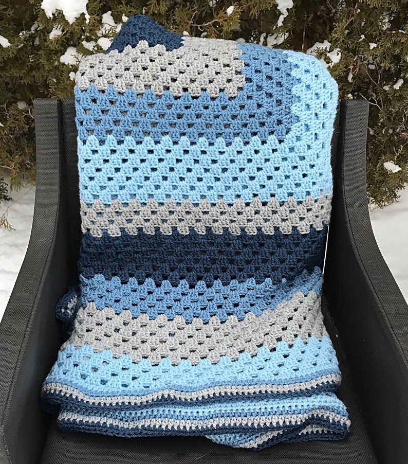 Crochet Pattern Blue and Grey Giant Granny Square Crochet Blanket image 4