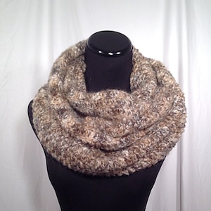 Sable Infinity Crochet Scarf, Neutral Crochet Scarf, Women's Winter Scarf, Crochet Infinity Scarf, Chunky Crochet Scarf, Tan Infinity Scarf image 1