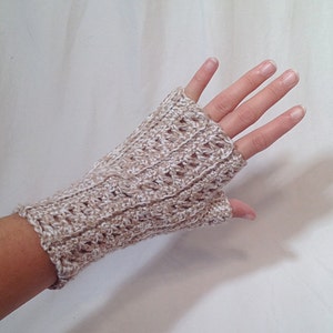Tan Tweed Crochet Fingerless Gloves
