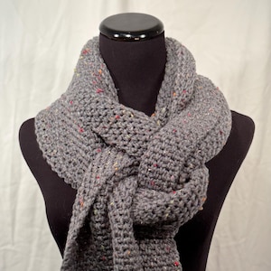 Grey Tweed Crochet Oversize Scarf