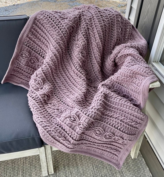 Fig Colored Acrylic Yarn Cable knit Crochet Blanket Etsy Canada