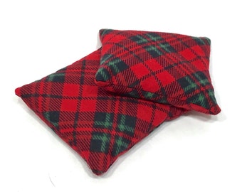 Red and Green Plaid Mini Rice Hand Warmers, Reusable Rice Packs, Flannel Hand Warmers