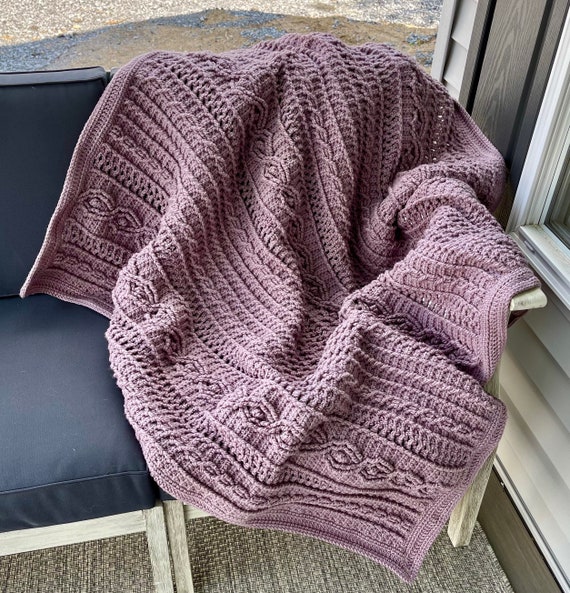 Fig Colored Acrylic Yarn Cable knit Crochet Blanket Etsy Canada