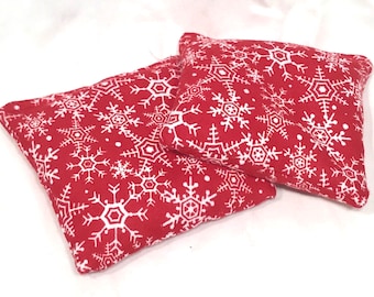 Red Snowflake Mini Rice Hand Warmers, Reusable Rice Packs, Flannel Hand Warmers