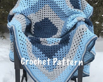 Crochet Pattern - Blue and Grey Giant Granny Square Crochet Blanket