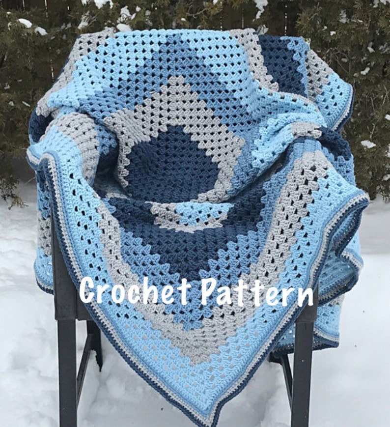 Crochet Pattern Blue and Grey Giant Granny Square Crochet Blanket image 1