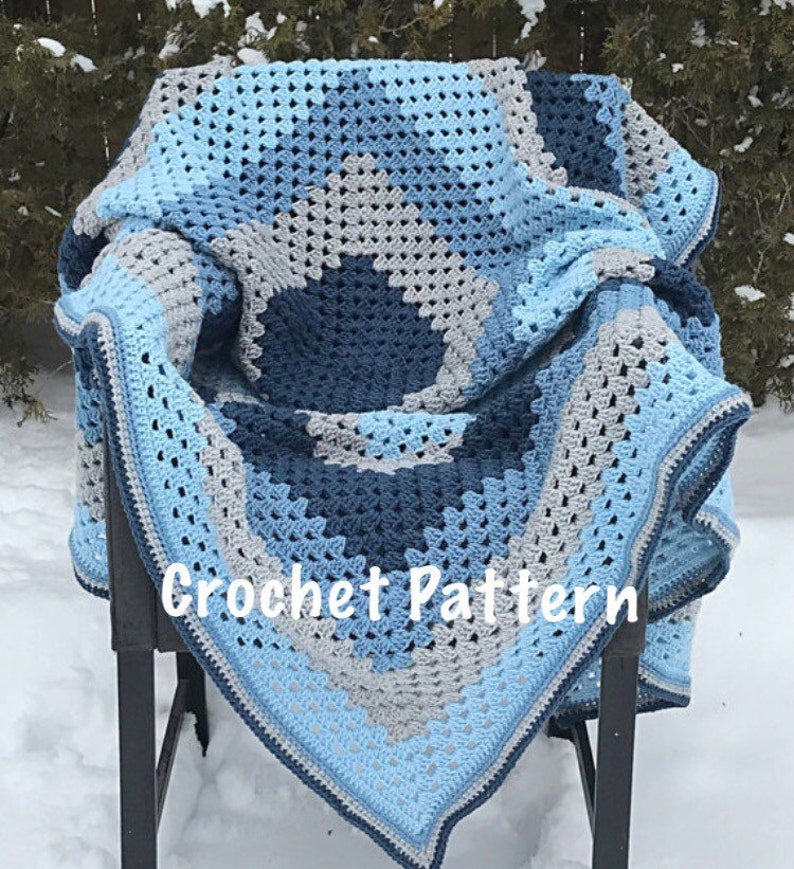 Crochet Pattern Blue and Grey Giant Granny Square Crochet Blanket