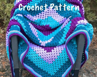 Crochet Pattern - Purple and Teal Striped Giant Granny Square Crochet Blanket