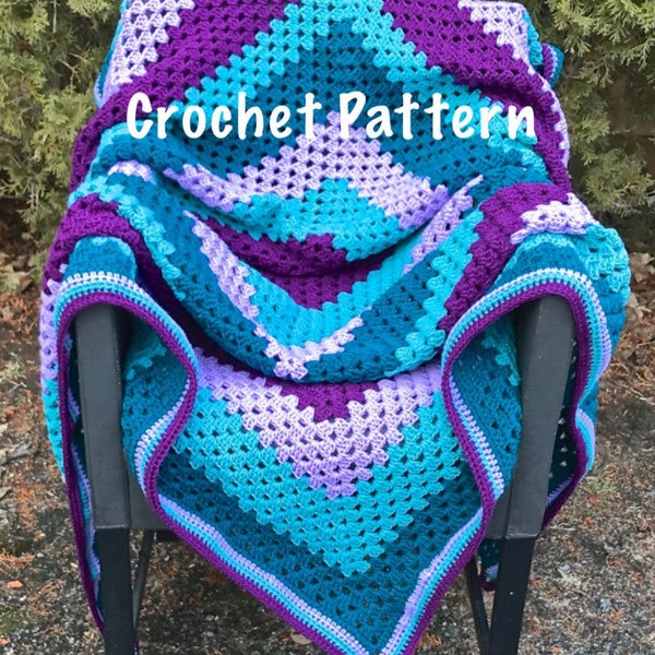Crochet Pattern - Purple and Teal Striped Giant Granny Square Crochet Blanket